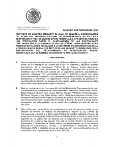 Primera página del acuerdo aprobado por el Pleno del Inai el 21 de noviembre de 2018, en el que se ordena el inicio de un procedimiento de verificación a la PGR relacionado con el uso del software de espionaje Pegasus.