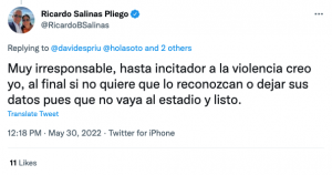 Tuit de Ricardo Salinas Pliego, en contra de las críticas al Fan ID.