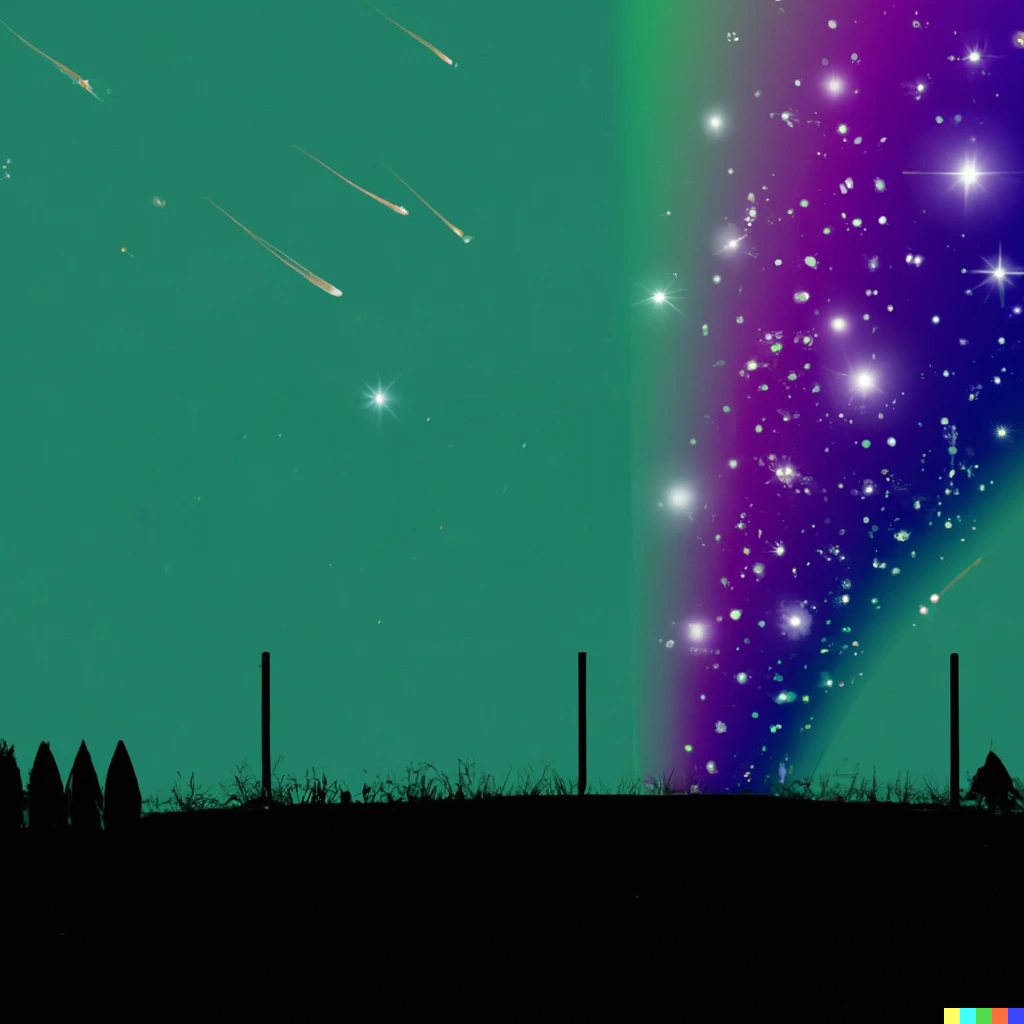 Leónidas y perseidas en la galaxia Inai. Imagen creada con el software Dall-e.