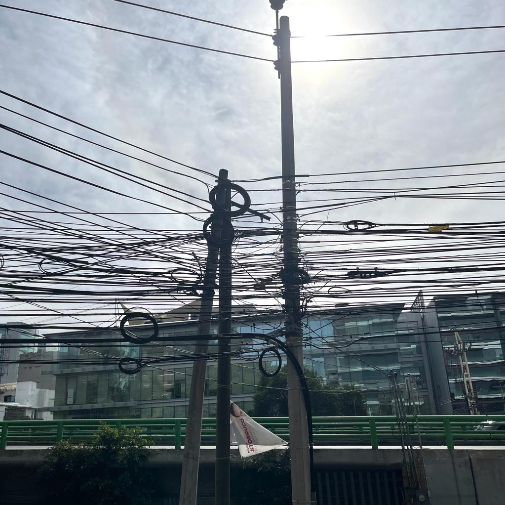 Maraña de cables en la avenida Paseo de las Palmas, en la Ciudad de México. Foto: Economicón