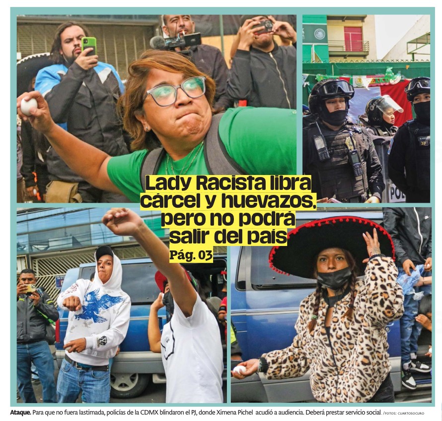Portada del periódico Publimetro, que muestra a personas arrojando huevos contra la mujer que insultó a un policía en la CDMX