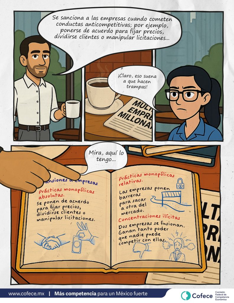 Pedagogía de la Cofece sobre las sanciones por prácticas anticompetitivas. Crédito: Cofece / Facebook https://www.facebook.com/photo?fbid=1200329552134697&set=a.365424985625162