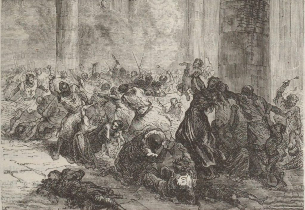 Masacre de Béziers en 1209, por É. Bayard. Vía Wikimedia Commons https://commons.wikimedia.org/wiki/File:Massacre_at_Béziers_in_1209_(É._Bayard).png