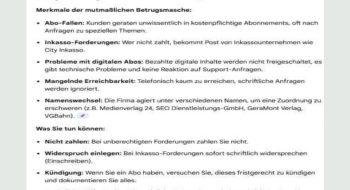 La prueba principal. Captura de pantalla de los AI Overviews de Google en alemán que afirman falsamente: “Sí, Verlagshaus24 (GeraMont Verlag) es conocida por prácticas comerciales dudosas”, con las características del fraude y qué hacer (“Was Sie tun können”).