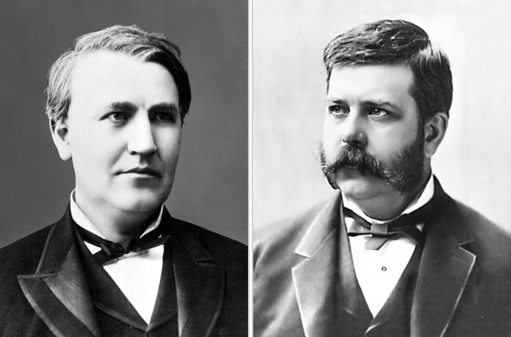 Thomas Alva Edison y George Westinghouse, protagonistas de la guerra de las corrientes.