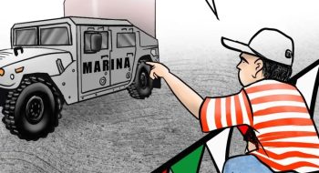 Cartón de Perujo en El Economista, satirizando la vinculación de funcionarios de la Secretaría de Marina con el crimen del robo de combustible, conocido como huachicol.